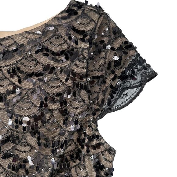 Jessica Howard Evenings Dress Size 6 Sequin Black Short Sleeve Knee Length Chic - Picture 3 of 7